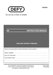 Bruksanvisning Defy F60312NE Frys