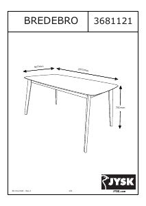 Rokasgrāmata JYSK Bredebro (90x200x75) Pusdienu galds