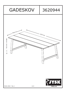 Bruksanvisning JYSK Gadeskov (100x225x75) Spisebord