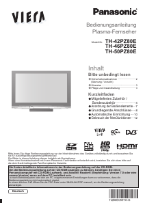 Bedienungsanleitung Panasonic TH-46PZ80E Viera Plasma fernseher