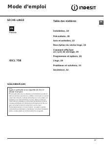 Mode d’emploi Indesit IDCL 75 B HR (FR) Sèche-linge