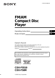 Mode d’emploi Sony CDX-F50M Autoradio
