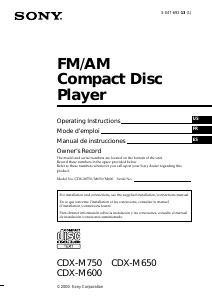 Mode d’emploi Sony CDX-M650 Autoradio