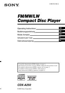 Mode d’emploi Sony CDX-A250 Autoradio