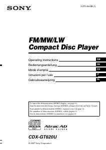 Mode d’emploi Sony CDX-GT620U Autoradio