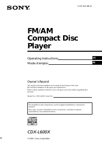 Mode d’emploi Sony CDX-L600X Autoradio