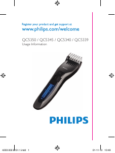 Vadovas Philips QC5345 Barzdos kirpimo mašinėlė