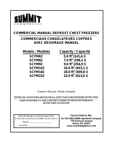 Mode d’emploi Summit SCFM92 Congélateur