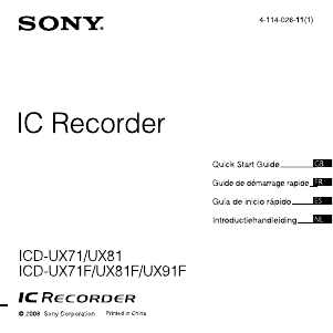 Manual Sony ICD-UX71F Audio Recorder