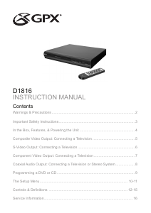 Manual GPX D1816 DVD Player