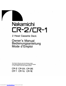 Bruksanvisning Nakamichi CR-1 Kassettbandspelare