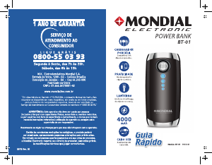 Manual Mondial BT-01 Power Bank Carregador portátil