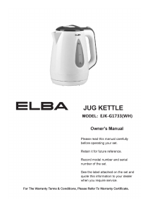 Manual Elba EJK-G1733(WH) Kettle