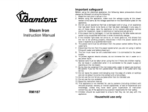 Bruksanvisning Ramtons RM/187 Strykjärn