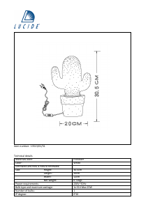 Priručnik Lucide 13513/01/31 Cactus Svjetiljka