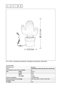 Bruksanvisning Lucide 13513/01/33 Cactus Lampa