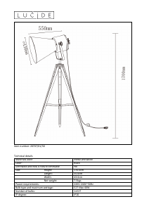 Bruksanvisning Lucide 20707/01/30 Marlowe Lampa