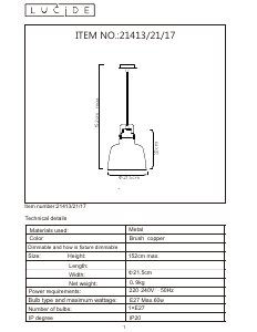 Bruksanvisning Lucide 21413/21/17 Naut Lampa