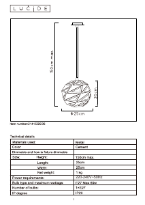 説明書 Lucide 21415/25/36 Malunga ランプ