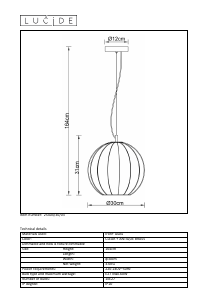 Bruksanvisning Lucide 25404/30/03 Timius Lampa