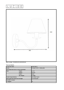 Bruksanvisning Lucide 31233/01/21 Campagne Lampa