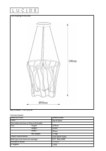 Manual Lucide 77477/01/36 Basket Lamp