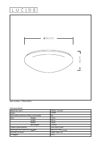 Mode d’emploi Lucide 79164/18/61 Bianca Lampe