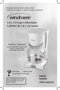 Mode d’emploi Windmere WCM2025C Cafetière