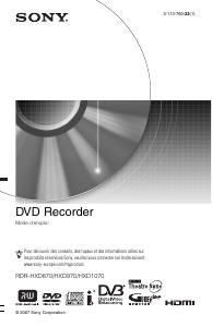Mode d’emploi Sony RDR-HXD870 Lecteur DVD