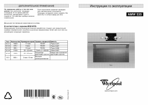 Руководство Whirlpool AMW 535 Микроволновая печь