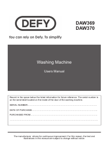 Handleiding Defy DAW 369 Wasmachine