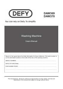 Manual Defy DAW 370 Washing Machine