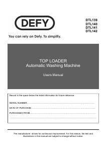 Handleiding Defy DTL 139 Wasmachine