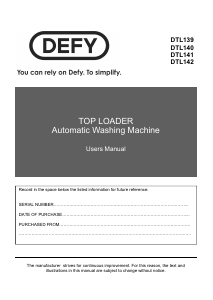 Manual Defy DTL 142 Washing Machine