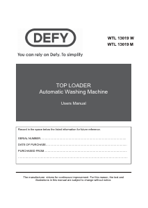 Manual Defy WTL 13019 M Washing Machine