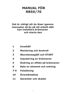 Bruksanvisning Lindquist Heating RB70 Pelletsbrännare