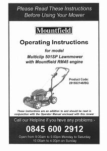 Manual Mountfield Multiclip 501SP Lawn Mower