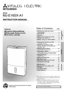 Bruksanvisning Mitsubishi MJ-E16SX-A1 Avfuktare