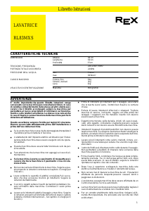 Manuale Rex RL83MXS Lavatrice
