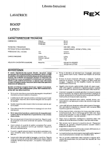 Manuale Rex RG6X Lavatrice