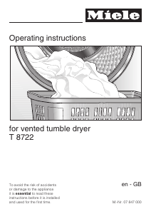 Manual Miele T 8722 Dryer