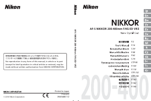 Bedienungsanleitung Nikon Nikkor AF-S 200-400mm f/4G ED VR II Objektiv