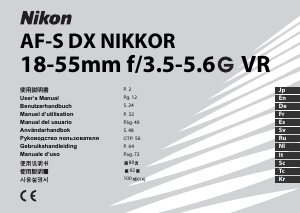 Mode d’emploi Nikon Nikkor AF-S DX 18-55mm f/3.5-5.6G VR Objectif