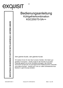 Bedienungsanleitung Exquisit KGC 250/70-5A++ Kühl-gefrierkombination