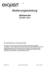 Bedienungsanleitung Exquisit GT 550-12A+ Gefrierschrank