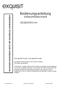Bedienungsanleitung Exquisit KS 18-6 RVA+++ Kühlschrank