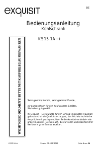 Bedienungsanleitung Exquisit KS 15-1A++ Kühlschrank