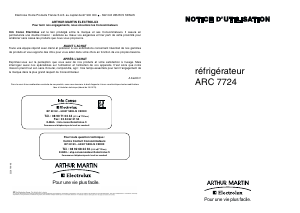 Mode d’emploi Arthur Martin-Electrolux ARC7724 Réfrigérateur
