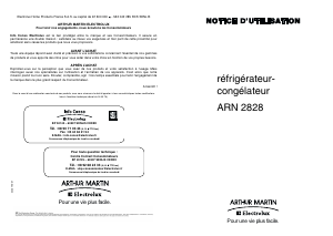 Mode d’emploi Arthur Martin-Electrolux ARN2828 Réfrigérateur combiné