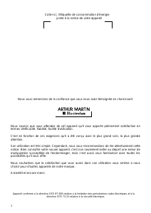 Mode d’emploi Arthur Martin-Electrolux AW 862 F Lave-linge